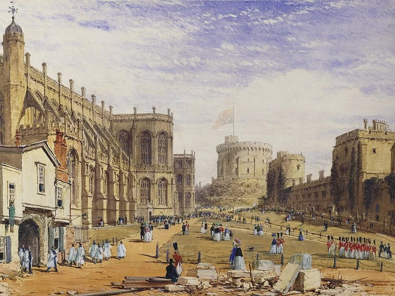 1809-Joseph Nash - Il cortile inferiore (bailey) del Castello di Windsor